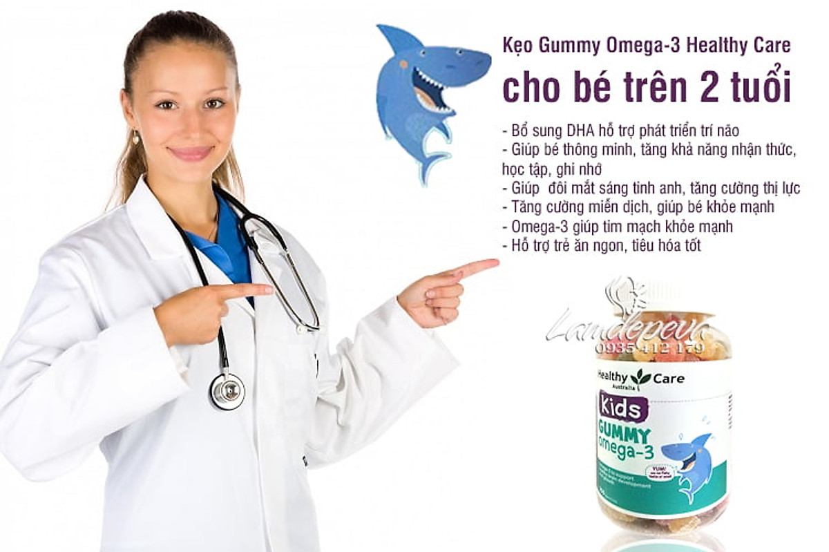 Kẹo Dẻo Gummy Omega-3 Healthy Care cho bé trên 2 tuổi (250 viên) Úc